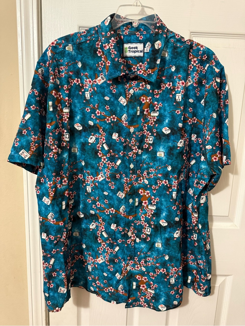 Teal Floral Short-Sleeve Button-Down Shirt